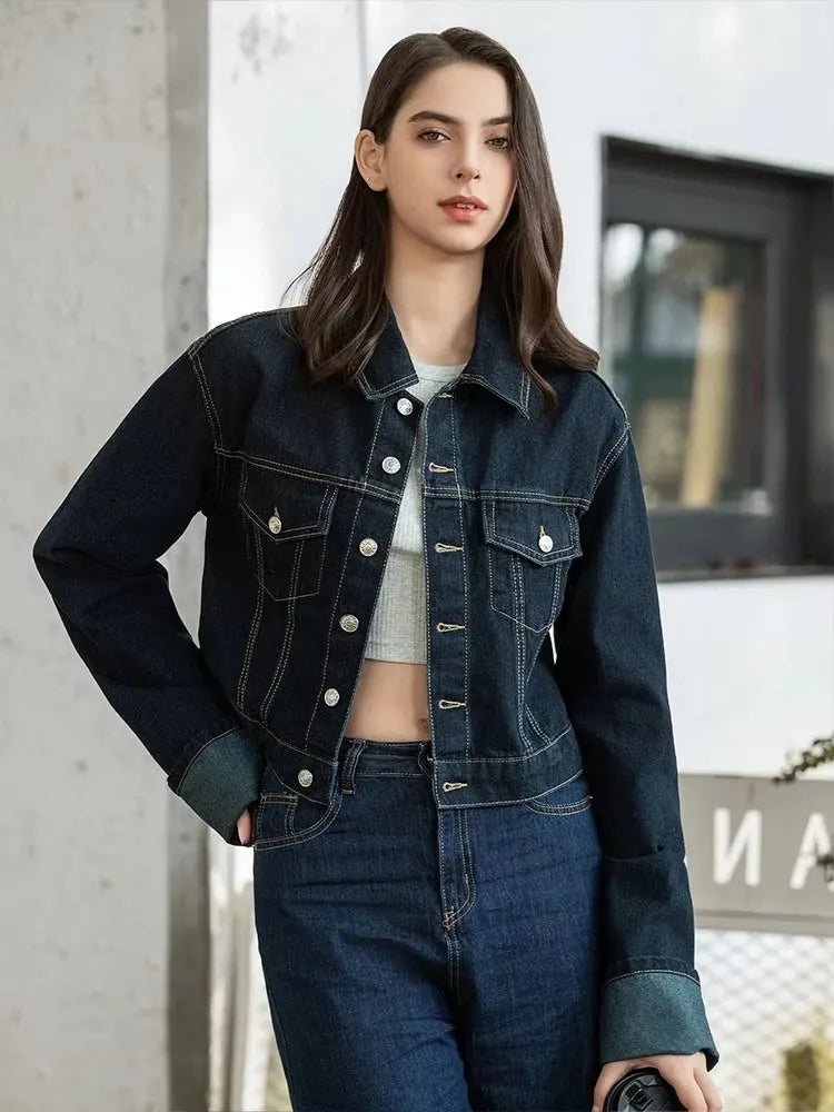 Women Vintage Denim Jacket Pant Sets