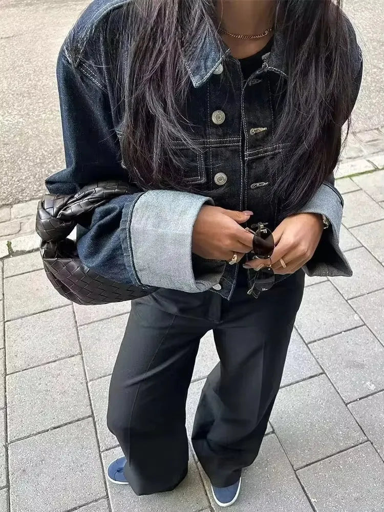 Women Vintage Denim Jacket Pant Sets